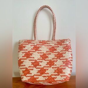 Mini Woven Tote Bag in Orange and Cream